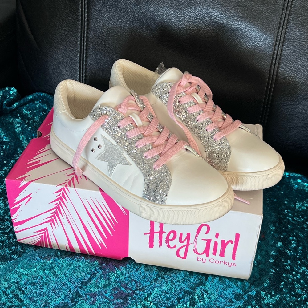 Hey Girl Glitter Sneakers with Pink Laces